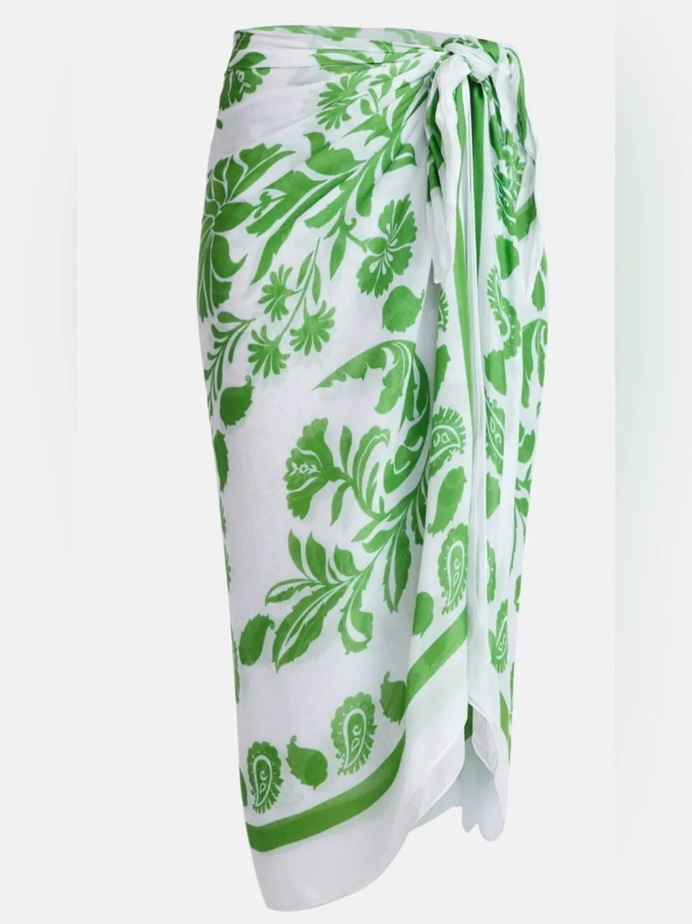 Time and Tru White & Green Floral Swim Sarong Cover-Up